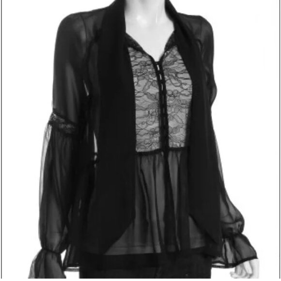 Free People Black Chiffon Boho - Chic Blouse - Size M- Used like a New - Picture 1 of 6